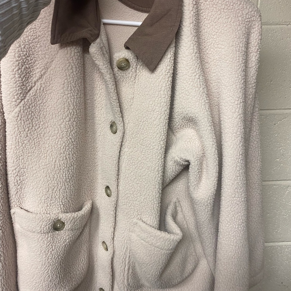 Madewell Cream and Brown Teddy Jacket with Cozy Texture